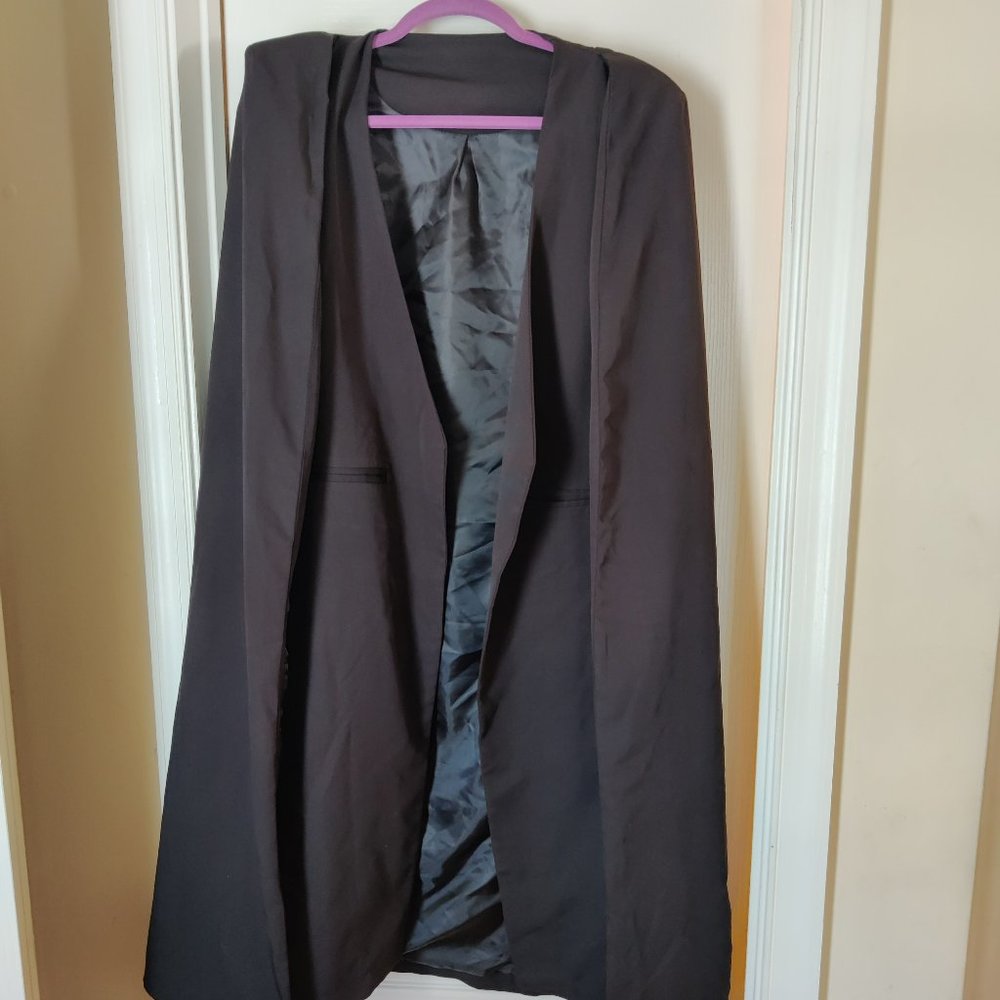 Black Open Front Longline Cape Blazer LARGE